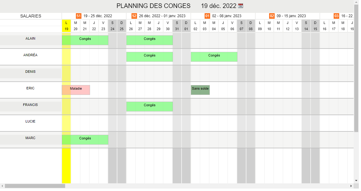 Planning des congs