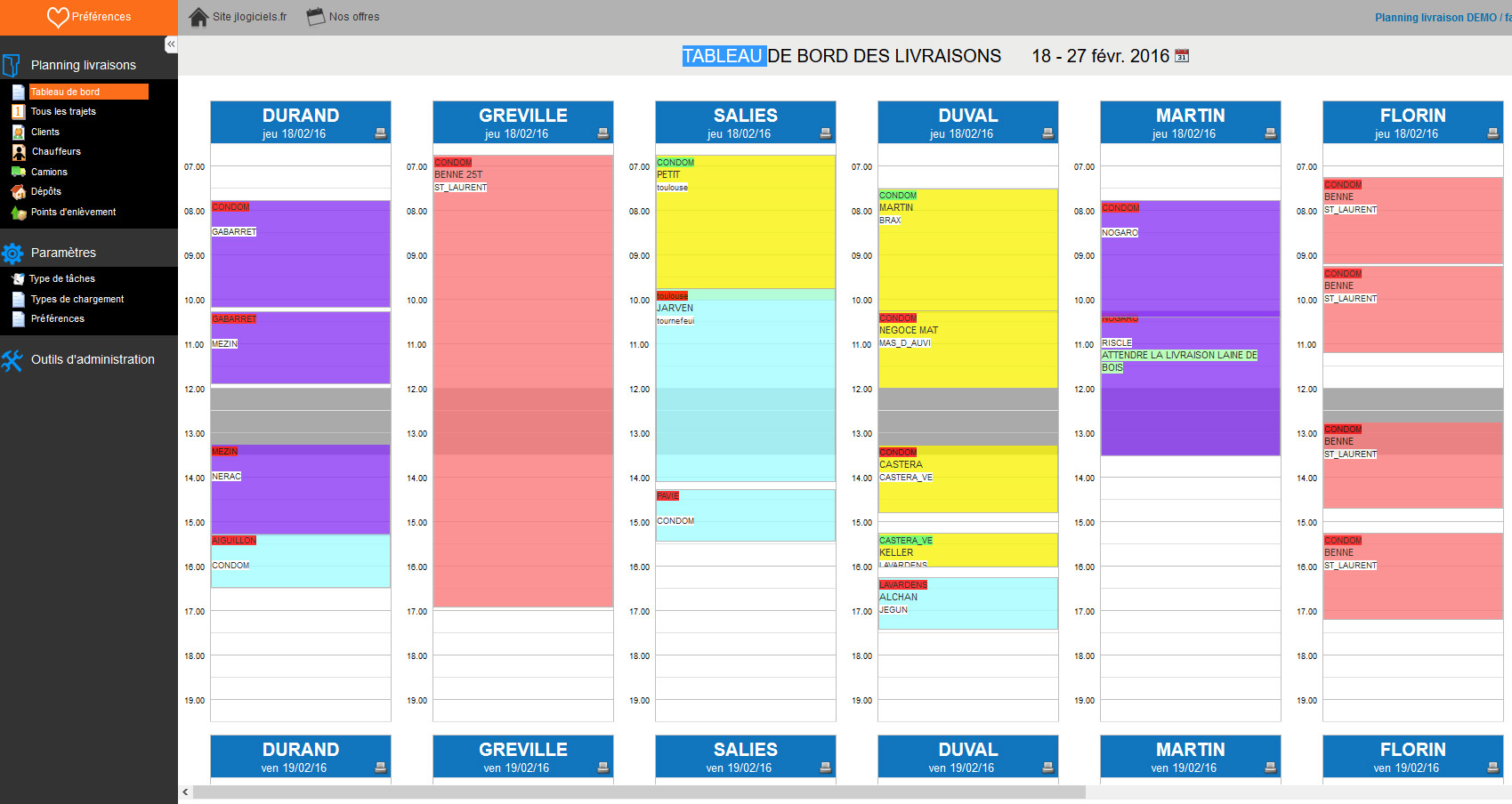 exemple planning livraison