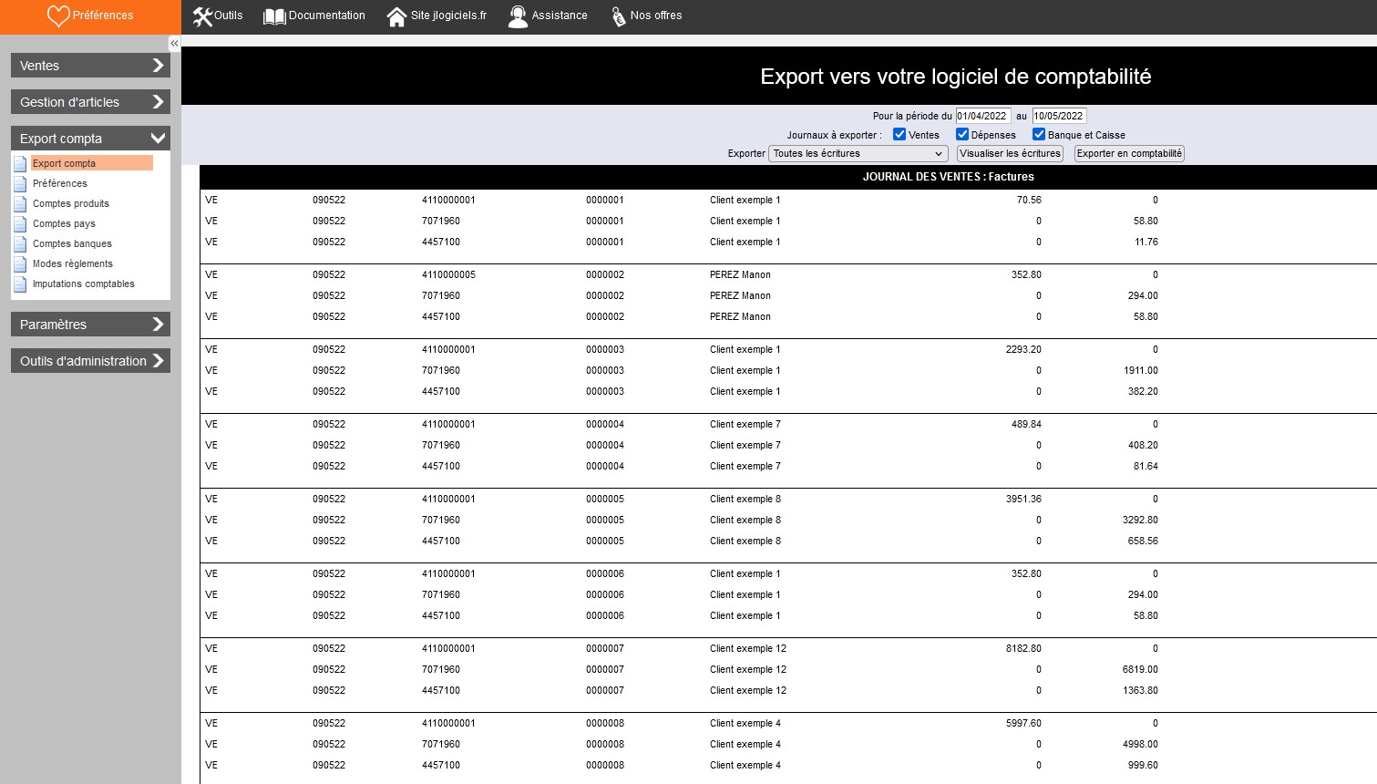 Export comptable