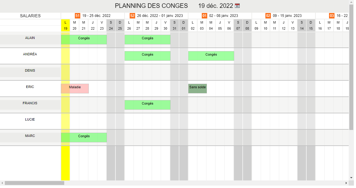 Logiciel Planning Congés: Gestion des congés des salariés