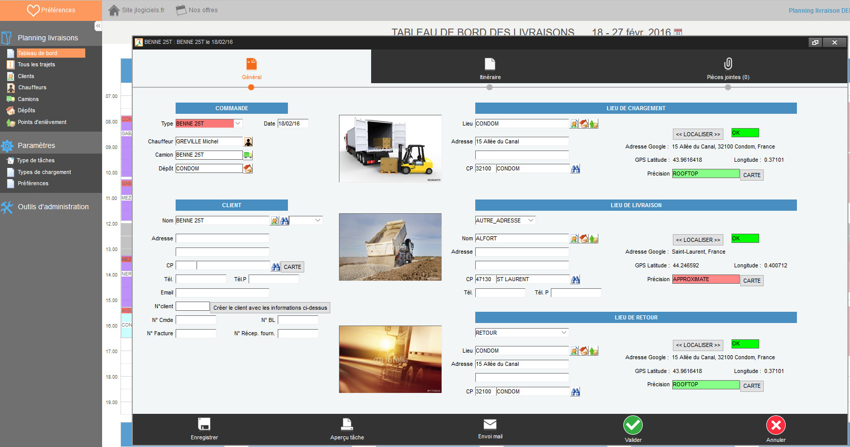 Fiche planning livraison transport