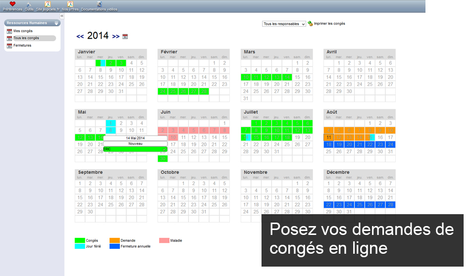 Calendrier Ressources humaines