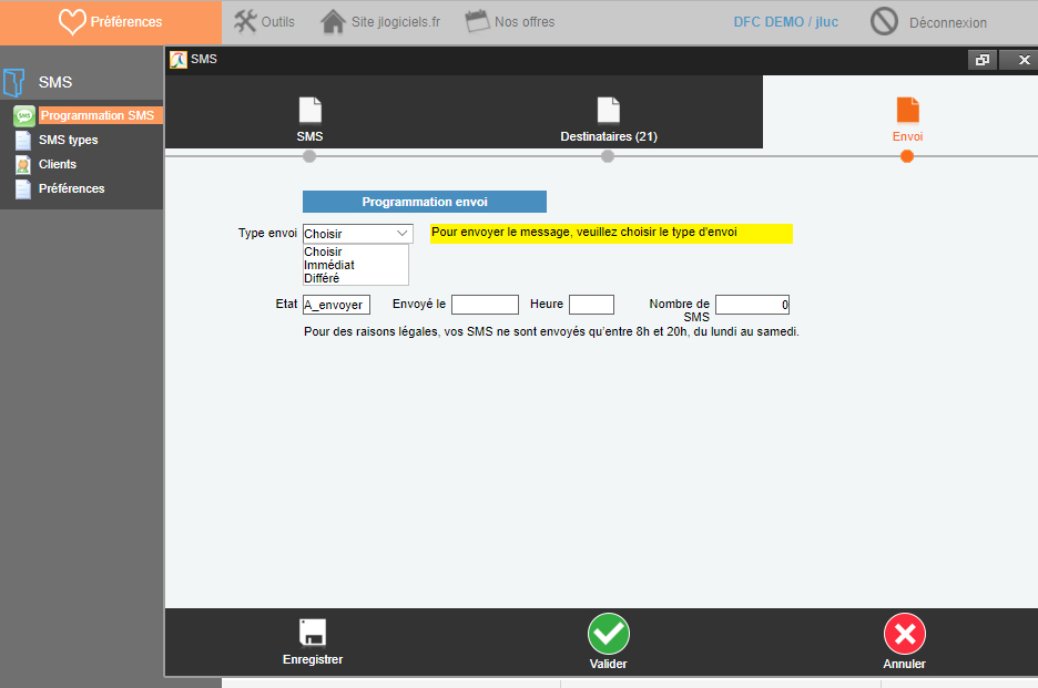 Gestion des SMS immdiats ou diffrs