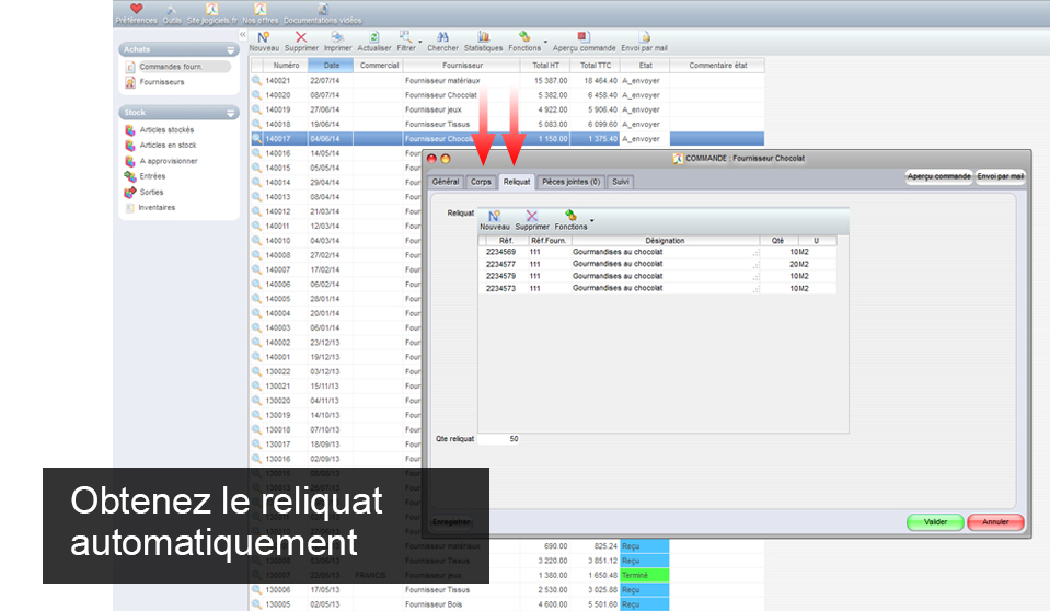 Gestion de reliquat